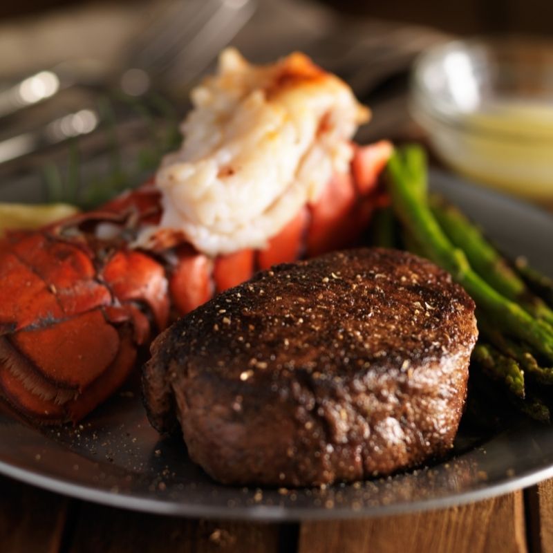 Steak and lobster meal